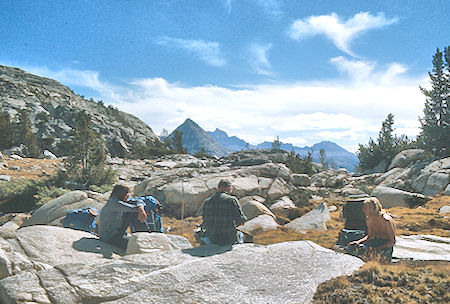 Lunch on East Pinnacle Creek, Pilot Knob, Mt. Humphrey (rear)<br>John Muir Wilderness 09 Sep 1976 Lunch on East Pinnacle Creek, Pilot Knob, Mt. Humphrey (rear)<br>John Muir Wilderness 09 Sep 1976