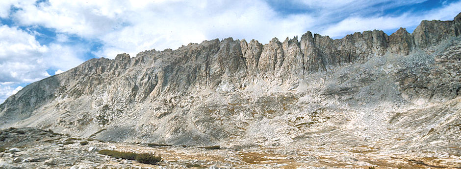 The Pinnacles and East Pinnacle Creek from the east - John Muir Wilderness 09 Sep 1976