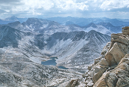 Mt. Humphrey (left skyline), Royce Peak, Brown Bear and Teddy Bear Lakes from Mt. Hilgard<br>John Muir Wilderness 04 Sep 1976 Mt. Humphrey (left skyline), Royce Peak, Brown Bear and Teddy Bear Lakes from Mt. Hilgard<br>John Muir Wilderness 04 Sep 1976