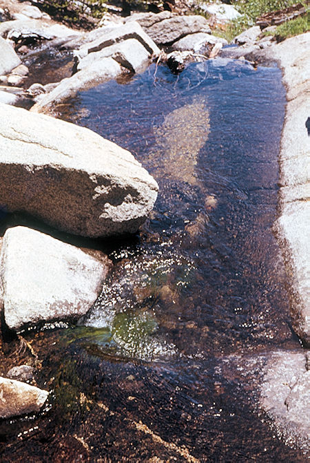 Sierra Nevada - John Muir Wilderness - Water above falls at Sawmill Lake 1972 Sierra Nevada - John Muir Wilderness - Water above falls at Sawmill Lake 1972