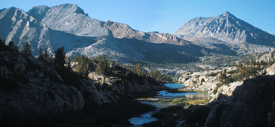 Sierra Nevada - Kings Canyon National Park - View west of Woods Lake, Pinchot Pass, Mt. Pinchot 1975 Sierra Nevada - Kings Canyon National Park - View west of Woods Lake, Pinchot Pass, Mt. Pinchot 1975