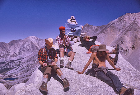 Gil Beilke, Dale Caldwell, Roger Getz, Richard Alvernez on top of Fin Dome<br>Kings Canyon National Park 31 Aug 1970 Gil Beilke, Dale Caldwell, Roger Getz, Richard Alvernez on top of Fin Dome<br>Kings Canyon National Park 31 Aug 1970