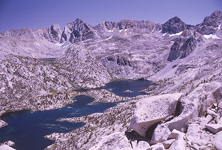 Rae Lakes, Dragon Lake (on left behind ridge) from top of Fin Dome<br>Kings Canyon National Park 31 Aug 1970 Rae Lakes, Dragon Lake (on left behind ridge) from top of Fin Dome<br>Kings Canyon National Park 31 Aug 1970