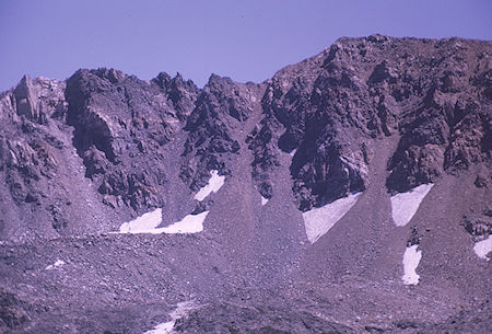 The chute down from Mt. Gould saddle to Dragon Lake from Fin Dome<br>Kings Canyon National Park 31 Aug 1970 The chute down from Mt. Gould saddle to Dragon Lake from Fin Dome<br>Kings Canyon National Park 31 Aug 1970