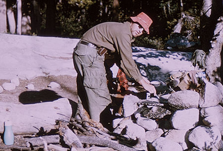 Don Deck cooking at Bubbs Creek camp - Kings Canyon National Park 25 Aug 1963