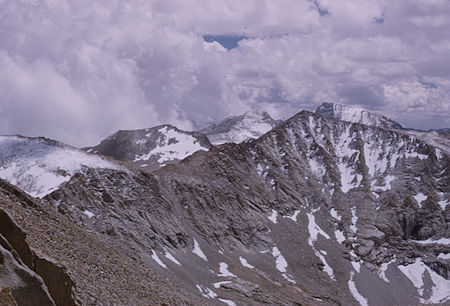 Mt. Whitney (right rear), Mt. Barnard (front) from top of Mt. Tyndall - 18 Aug 1965