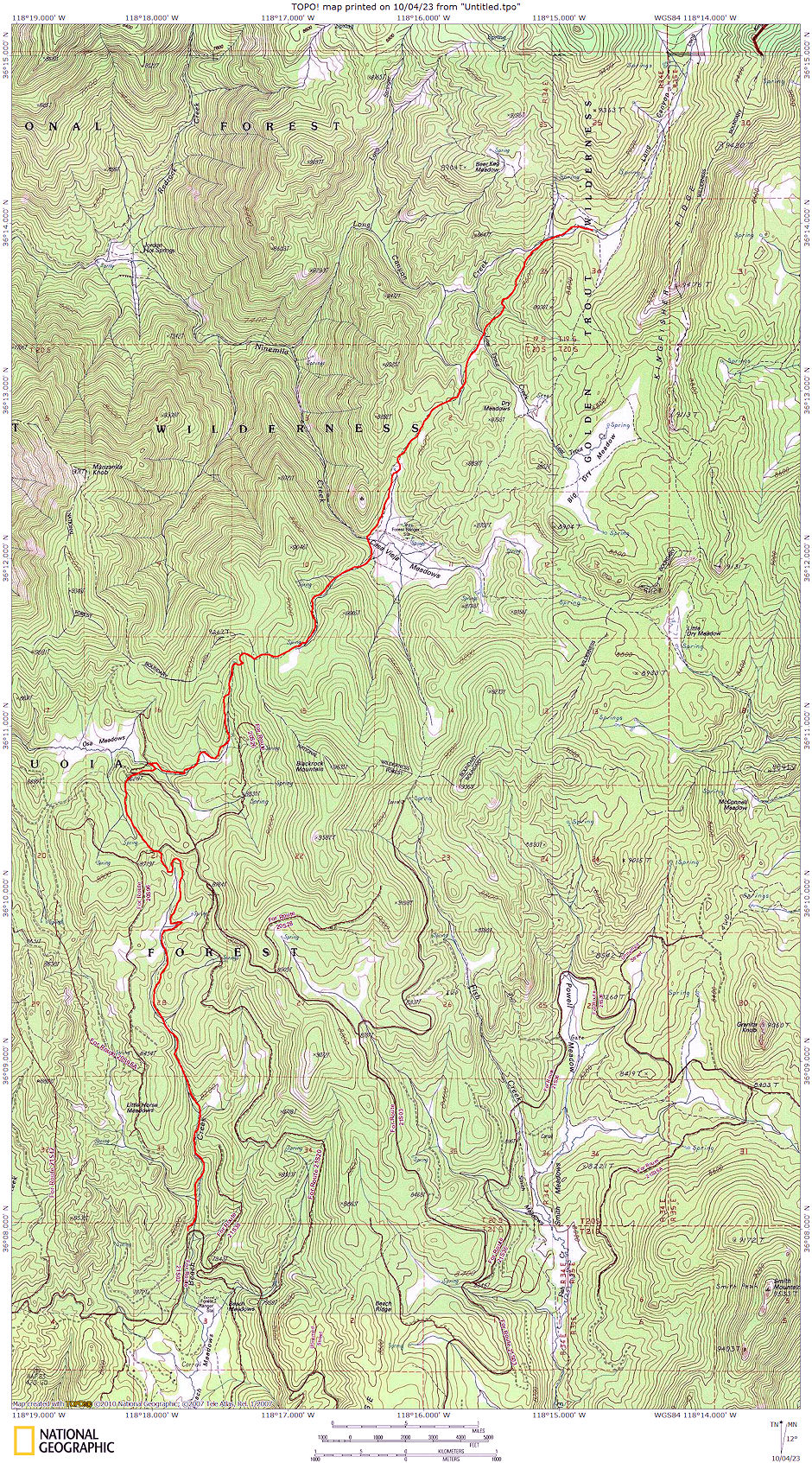 Beach Meadow to Osa Meadow to Casa Vieja Meadow to Long Canyon route map 1971 Beach Meadow to Osa Meadow to Casa Vieja Meadow to Long Canyon route map 1971