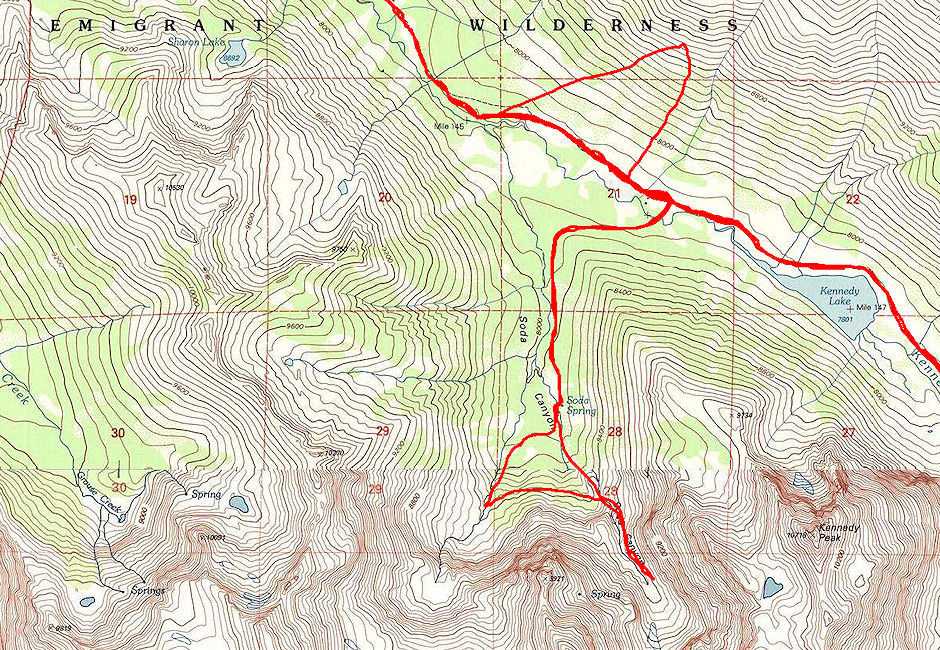 Soda Canyon area map - Emigrant Wilderness 1995 Soda Canyon area map - Emigrant Wilderness 1995