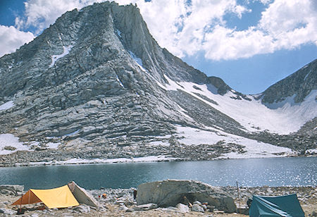 Merriam Peak, Merriam Peak/Royce Peak pass from camp at Royce Lake #2 - John Muir Wilderness 05 Jul 1975 Merriam Peak, Merriam Peak/Royce Peak pass from camp at Royce Lake #2 - John Muir Wilderness 05 Jul 1975