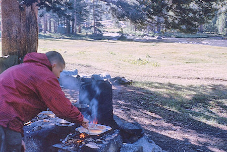 Bob Brooks cooking pancakes at Hutchinson Meadow - John Muir Wilderness 17 Aug 1962 Bob Brooks cooking pancakes at Hutchinson Meadow - John Muir Wilderness 17 Aug 1962