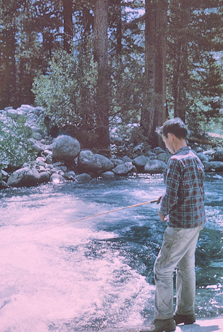 Fishing at Piute Canyon/John Muir Trail junction - John Muir Wilderness 16 Aug 1962