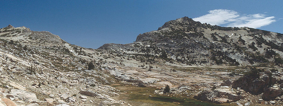 Center Mountain (right) and route to Kirkwood Lake from Thompson Canyon/Rainbow Canyon Pass - Yosemite National Park 1992 Center Mountain (right) and route to Kirkwood Lake from Thompson Canyon/Rainbow Canyon Pass - Yosemite National Park 1992