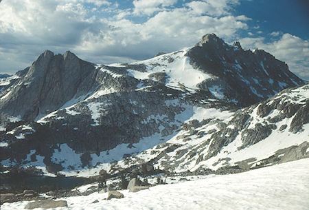 Tower Lake, Tower Peak, Mary Lake saddle from Helen Lake saddle - Hoover Wilderness 1991