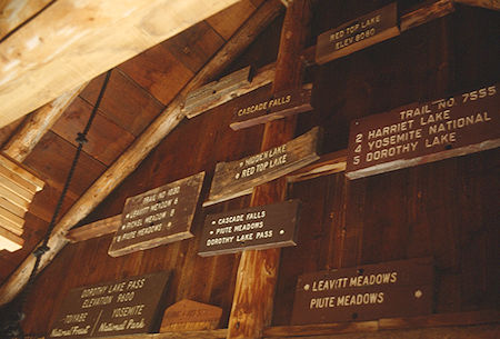 Trail signs at cabin/Ranger Station at Upper Piute Meadow - Hoover Wilderness 1992 Trail signs at cabin/Ranger Station at Upper Piute Meadow - Hoover Wilderness 1992