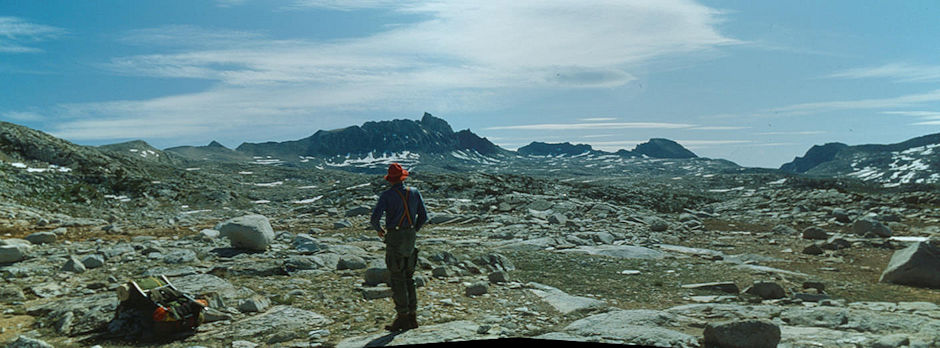 Mt. Humphreys (center), Piute Pass (right), Gordon Lee from near Knob Lake - 1982