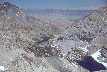 From top of Four Gables - Mt. Tom (left), Horton Lakes, Owens Gorge - 1982