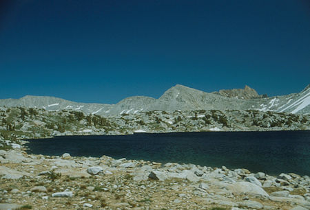 Mt. Humphreys (rear right) and the ridge we crossed with several alternate routes - 1982