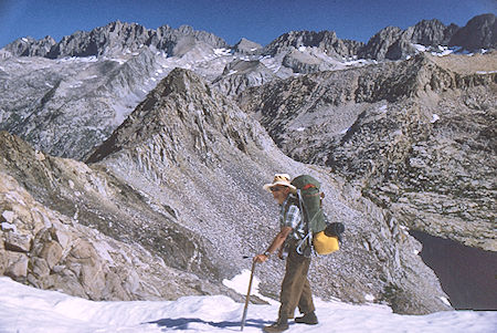 Palisades on skyline, Amphitheatre Lake (lower right) from Cataract Creek Pass, Gil Beilke - Kings Canyon National Park 27 Aug 1969