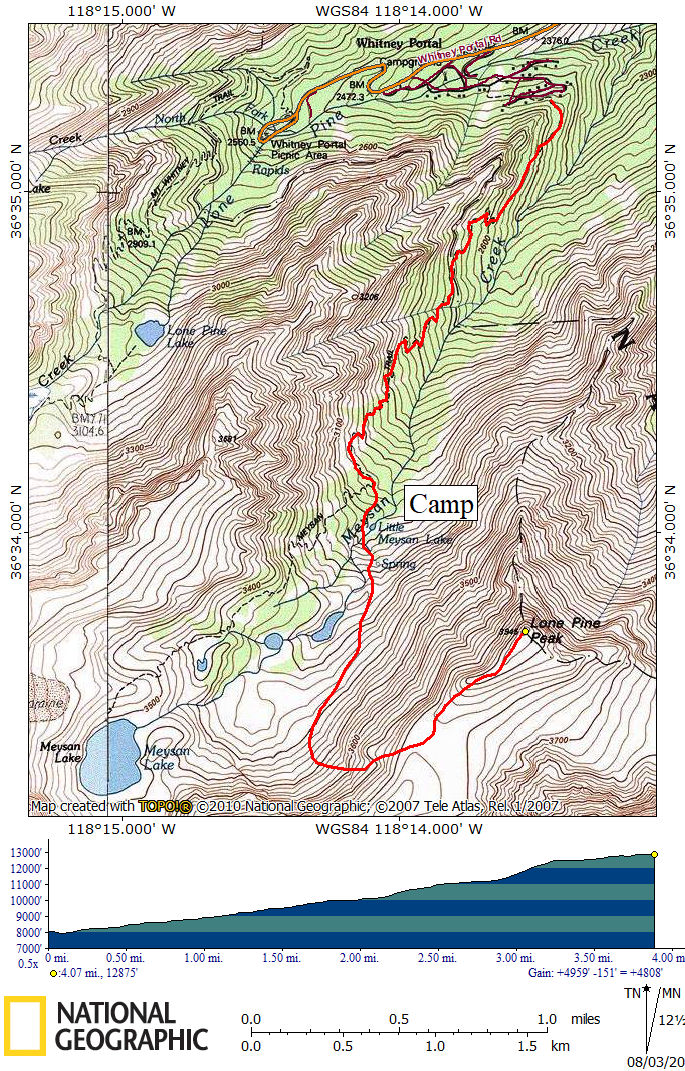Lone Pine Peak Route Map Lone Pine Peak Route Map