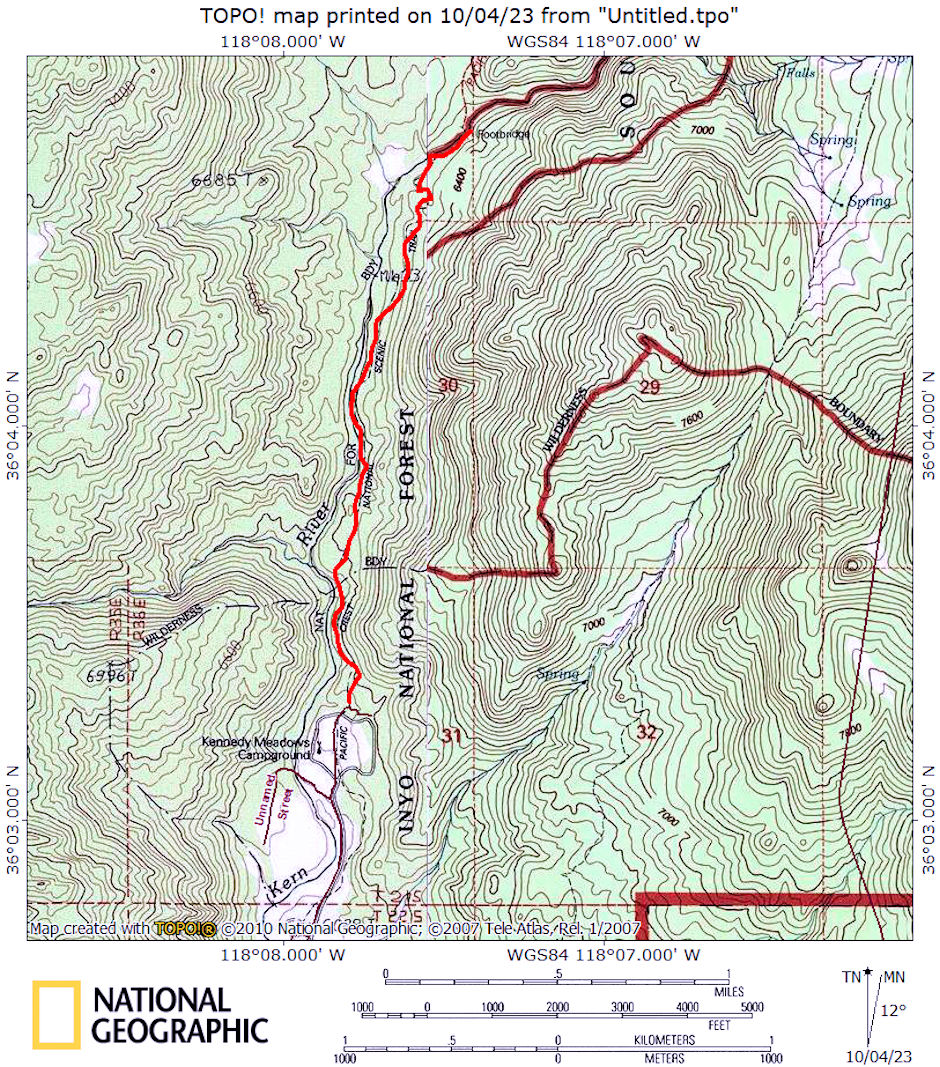 South Fork Kern River Day Hike Route 1972