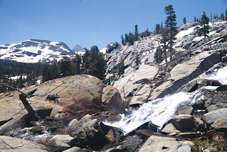 Upper Bonnie Lake cascade and Tower Peak - Hoover Wilderness 1995 Upper Bonnie Lake cascade and Tower Peak - Hoover Wilderness 1995