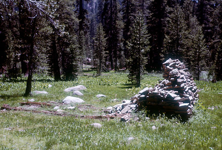 Remains of log cabin and fireplace at Turner Meadow - Yosemite National Park - Jul 1957 Remains of log cabin and fireplace at Turner Meadow - Yosemite National Park - Jul 1957