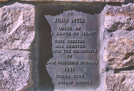 Dedication plaque on Muir Hut on Muir Pass<br>Kings Canyon National Park - 27 Aug 1964