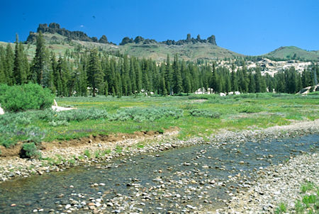 The Three Chimneys from Cooper Meadow at creek - Emigrant Wilderness 1994