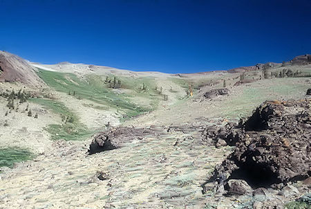 Looking back on the route down from ridge - Emigrant Wilderness 1994 Looking back on the route down from ridge - Emigrant Wilderness 1994