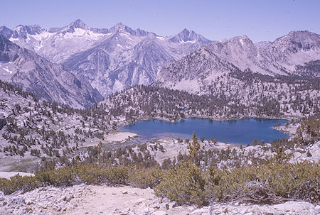 Bullfrog Lake and Mount Brewer from 'new' trail - Kings Canyon National Park Aug 25 1963 Bullfrog Lake and Mount Brewer from 'new' trail - Kings Canyon National Park Aug 25 1963