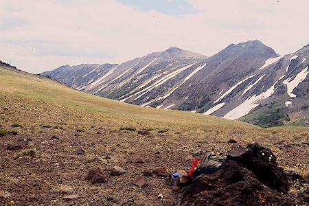 Looking over Molybdenite Creek canyon from the saddle above Burt Canyon - Hoover Willderness 1995