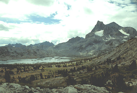 Banner Peak over Thousand Island Lake from above Island Pass - Ansel Adams Wilderness - Aug 1988