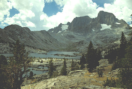 Mt. Ritter in back on the left, Banner Peak on the right above Garnet Lake - Ansel Adams Wilderness - Aug 1988