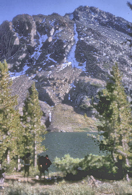 Looking down on camp at Summit Lake while descending Camiaca Peak - 05 Sep 1964 Looking down on camp at Summit Lake while descending Camiaca Peak - 05 Sep 1964