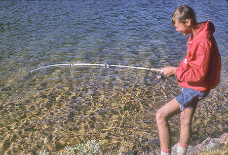 Bob Johnson catching a fish at Summit Lake - Hoover Wilderness - 05 Sep 1964 Bob Johnson catching a fish at Summit Lake - Hoover Wilderness - 05 Sep 1964