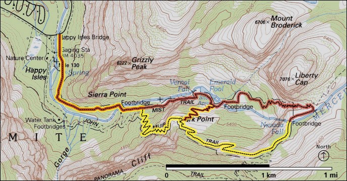 NPS Map of Vernal Falls and Nevada Falls trails NPS Map of Vernal Falls and Nevada Falls trails