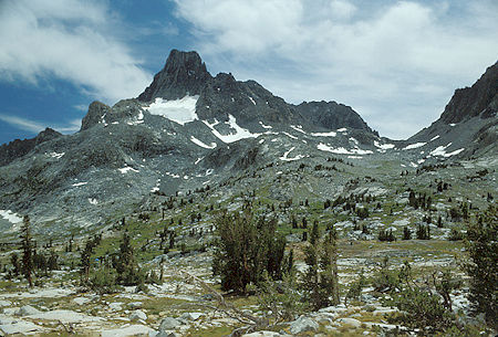 Banner Peak and route down from Lake Catherine saddle - Ansel Adams Wilderness - Aug 1991