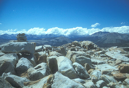 Kaweah peaks over summit of Cirque Peak - John Muir Wilderness - Aug 1976