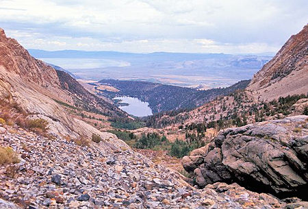 From just below Lower Sardine Lake you can see Walker Lake and part of Mono Lake. From Walker Lake the trail climbs just under 2000 feet in about 3 miles From just below Lower Sardine Lake you can see Walker Lake and part of Mono Lake. From Walker Lake the trail climbs just under 2000 feet in about 3 miles