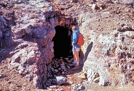 Kevin Twohey examines a mine tunnel near Mono Pass Kevin Twohey examines a mine tunnel near Mono Pass