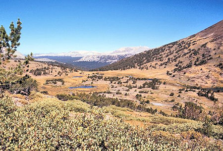Looking northwest over Mono Pass down Dana Fork toward Tuolumne Meadows area from above the mine tunnel Looking northwest over Mono Pass down Dana Fork toward Tuolumne Meadows area from above the mine tunnel