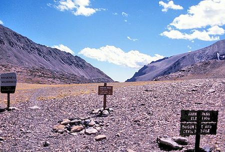 Looking southeast across Parker Pass at the boundary between Yosemite national Park and the Inyo National Forest. The Minarets Wilderness has since been renamed the Ansel Adams Wilderness Looking southeast across Parker Pass at the boundary between Yosemite national Park and the Inyo National Forest. The Minarets Wilderness has since been renamed the Ansel Adams Wilderness