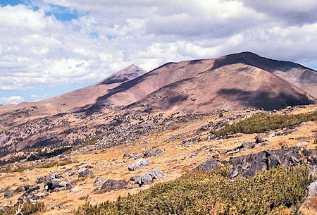 Peak on left is Mt. Dana behind Mt. Gibbs Peak on left is Mt. Dana behind Mt. Gibbs