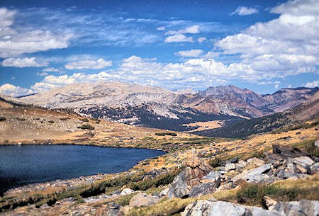 From Helen Lake looking down the Dana Fork you see the Dana Meadows. Tioga Pass is just beyond the right end of the meadows From Helen Lake looking down the Dana Fork you see the Dana Meadows. Tioga Pass is just beyond the right end of the meadows