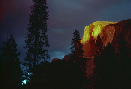 Storm clouds over sunset on Half Dome from Yosemite Valley - Yosemite National Park - Jul 1957 Storm clouds over sunset on Half Dome from Yosemite Valley - Yosemite National Park - Jul 1957