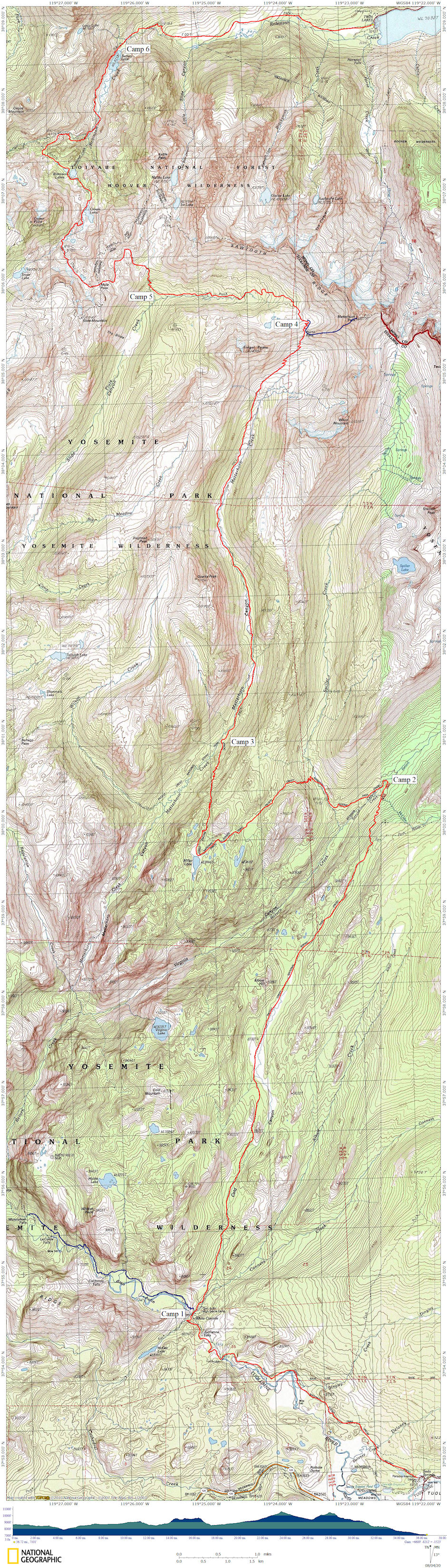 Tuolumne Meadow, Matterhorn Peak, Twin Lakes trip map Tuolumne Meadow, Matterhorn Peak, Twin Lakes trip map