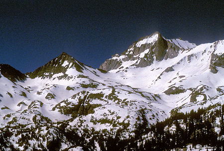 Pyramid and Bear Creek Spire from Mono Pass trail - 1995