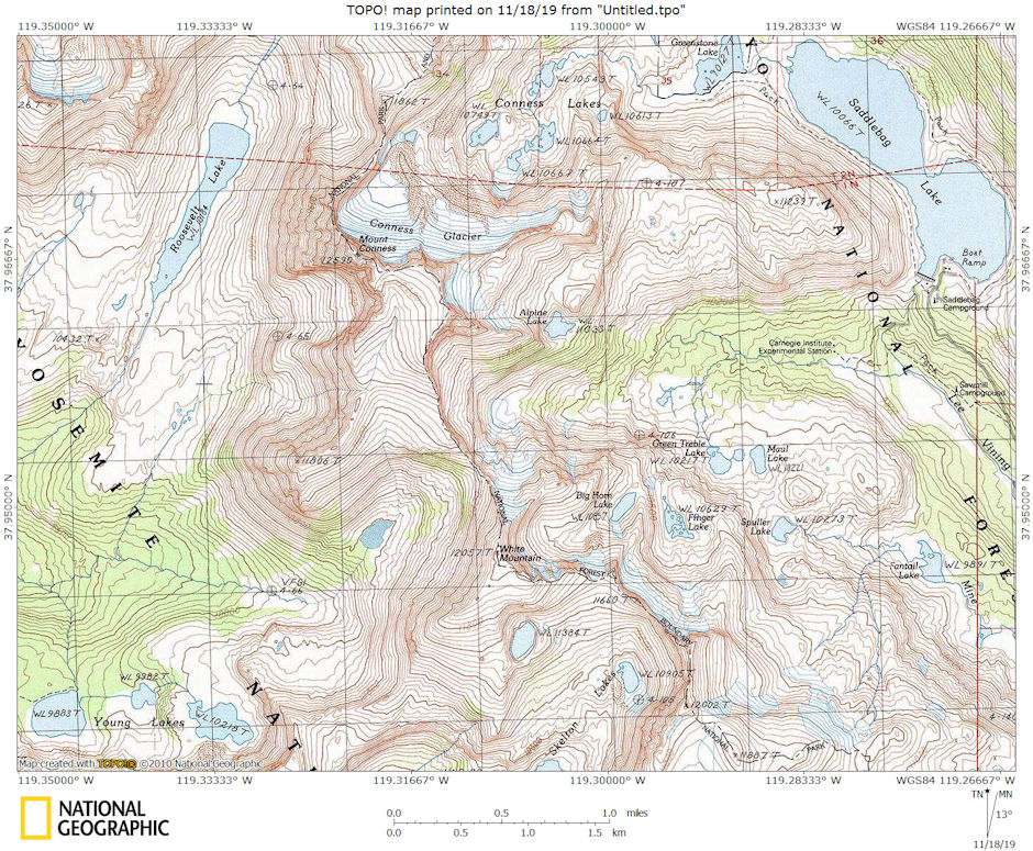 Mount Conness area map Mount Conness area map