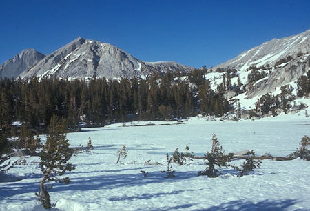 Mount Conness from frozen middle Young Lake with North Peak in rear - 27 May 1972 Mount Conness from frozen middle Young Lake with North Peak in rear - 27 May 1972