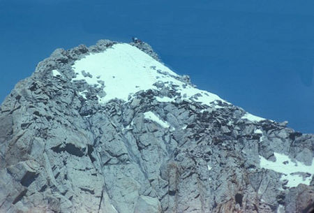Nearing Mount Conness summit from route up - note other party on summit - Yosemite National Park 28 May 1972 Nearing Mount Conness summit from route up - note other party on summit - Yosemite National Park 28 May 1972